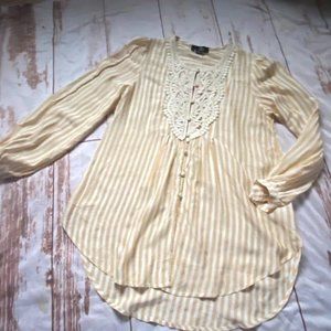 Suzanne Betro Womens Button Front, Striped Blouse-Yellow/White-Size Small-NWT